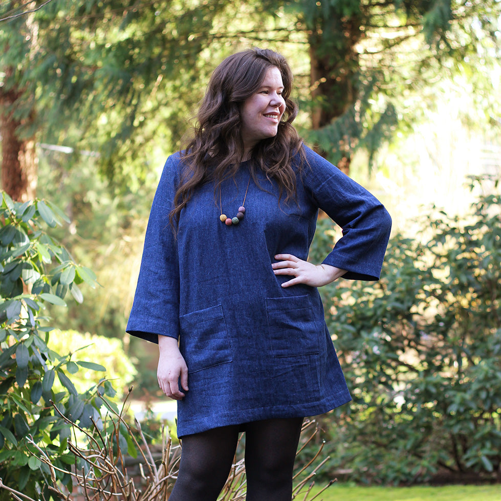 Ashton Dress Hack with Long Sleeves in Hemp Denim