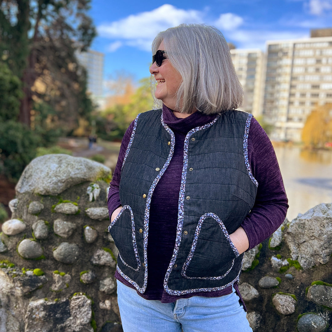 Laurie's Cropped Wildwood Vest - Helen's Closet Patterns Blog