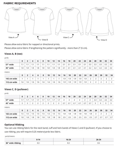 Jackson Tee and Pullover Fabric Requirements