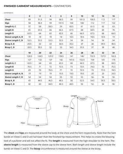 Jackson Tee and Pullover finished garment measurements