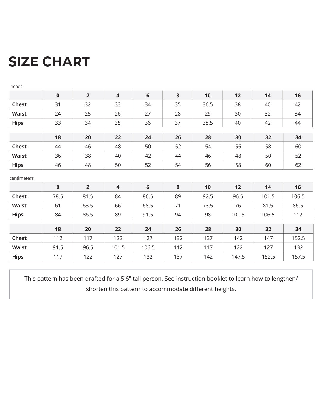 Jackson Tee and Pullover size chart