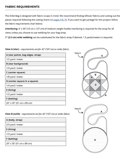 Orbit Bag Sewing Pattern - Fabric Requirements - Helen&