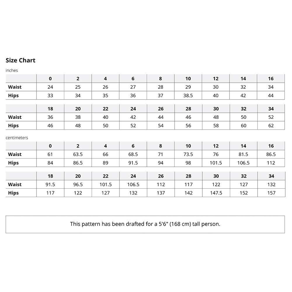 Winslow Culottes size chart