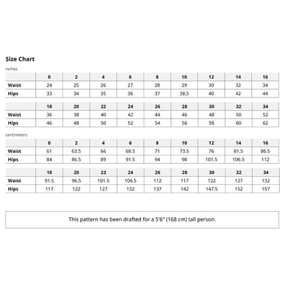 Winslow Culottes size chart