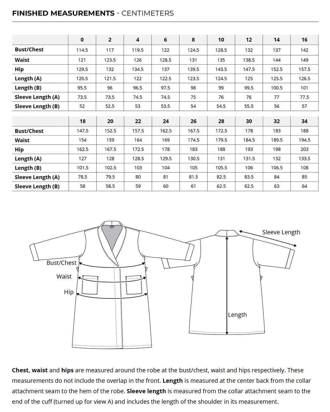 Arbutus Robe finished measurements