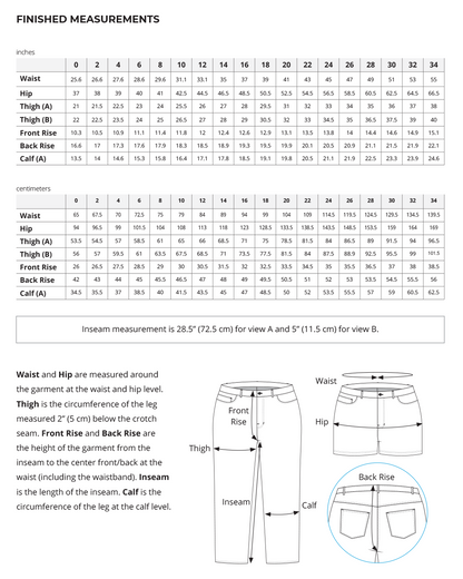 Brooks Jeans Finished Garment Measurements