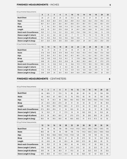 Dawson Top Finished Garment Measurements